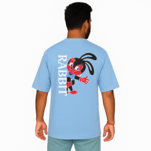 LIGHT BLUE RABBIT DOWN SHOULDER T-SHIRT ROUND NECK