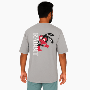 LIGHT GREY RABBIT DOWN SHOULDER T-SHIRT ROUND NECK