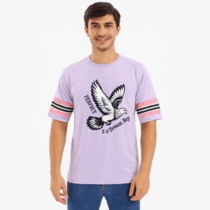 LIGHT PURPLE DOWN SHOULDER T-SHIRT ROUND NECK