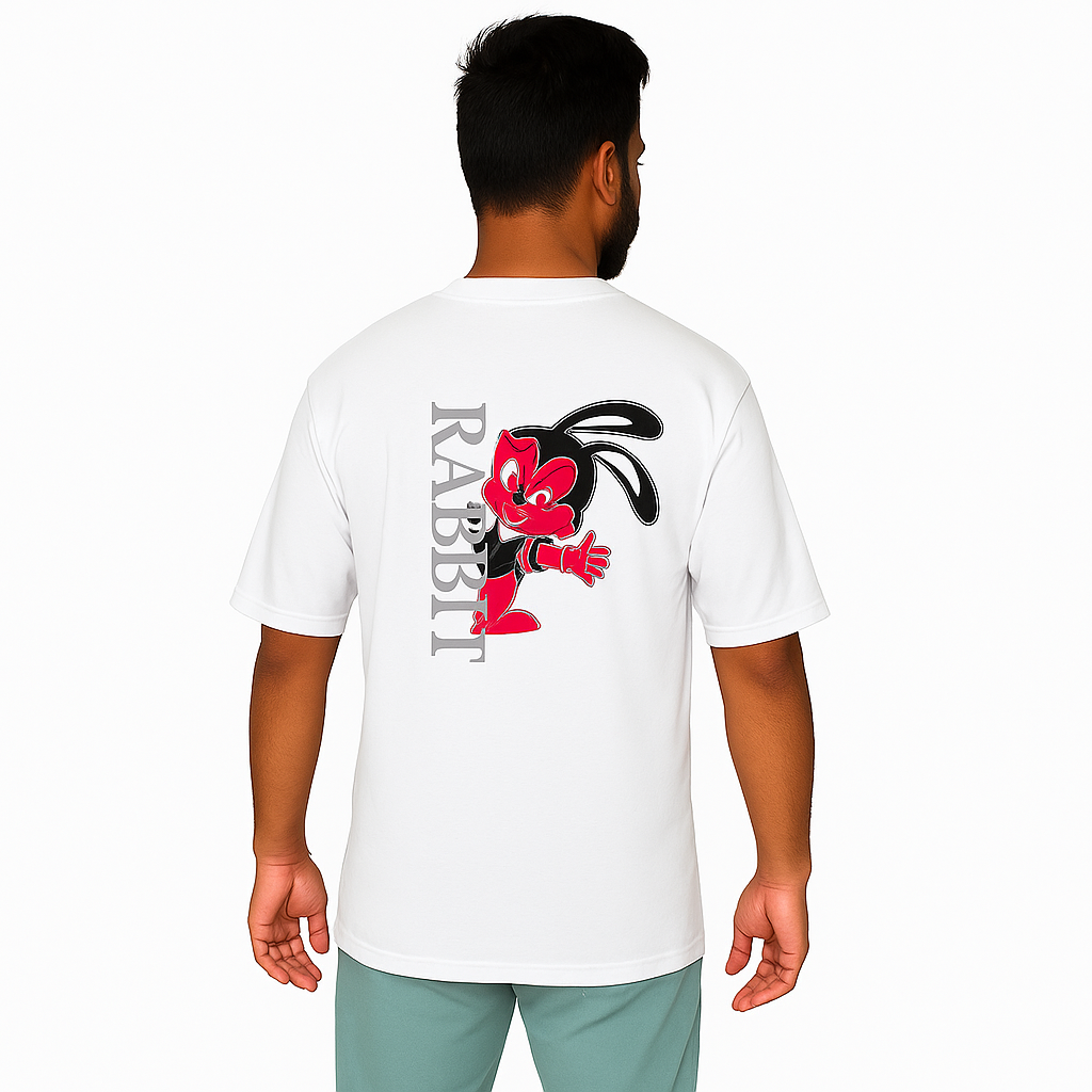  WHITE RABBIT DOWN SHOULDER T-SHIRT ROUND NECK