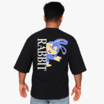 BLACK RABBIT DOWN SHOULDER T-SHIRT ROUND NECK