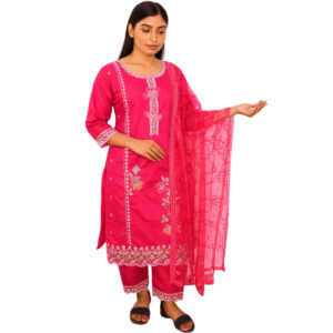 3 piece suit white thread embroidery floral border embroidery