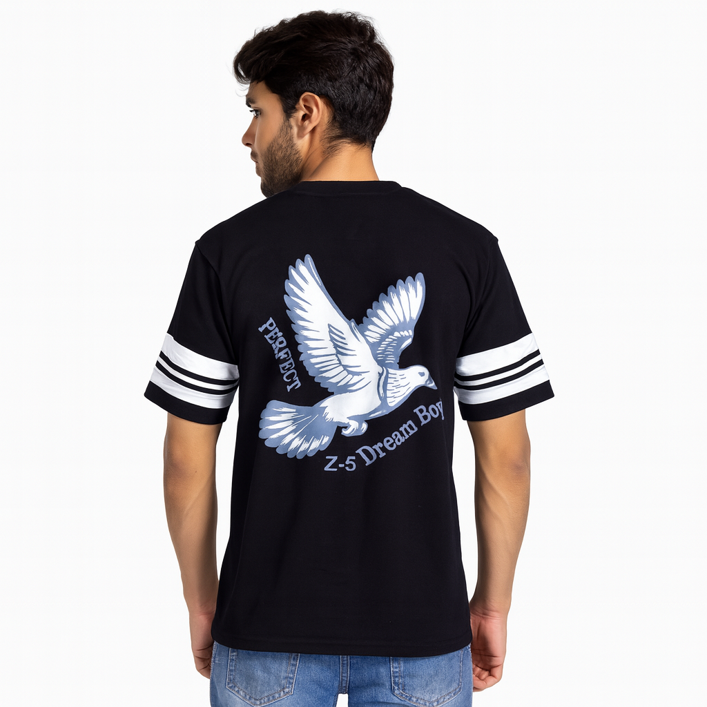 BLACK DOWN SHOULDER T-SHIRT ROUND NECK