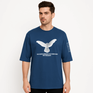 NAVY BLUE DOWN SHOULDER T-SHIRT ROUND NECK