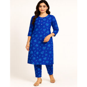 Sky Blue floral print 2 Piece Top And Bottom