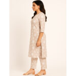 Light Beige floral print 2 piece suit Top And Bottom