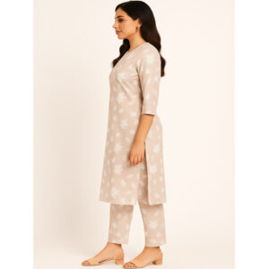 Light Beige floral print 2 piece suit Top And Bottom