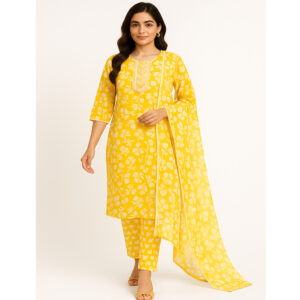 Sunshine Yellow 3 piece suit Kurti + Pant + Dupatta
