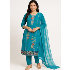 3 piece suit Turquoise Blue Kurti + Pant + Dupatta