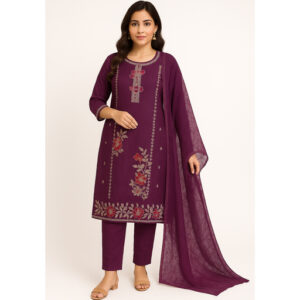 3 piece suit wine purple Kurti + Pant + Dupatta